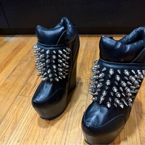 Jeffrey Campbell Black and Silver Studded Wedge Shoes
